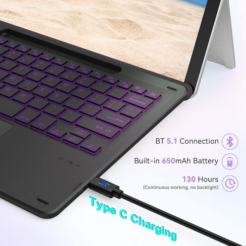 seenda Backlit Keyboard with Touchpad for Surface Pro 8/Pro 9/Pro X, Removable Slim Bluetooth Keyboard with Trackpad and Pen Holder for Tablet Microsoft Surface Pro 8/9/X, QWERTY UK Layout, Black in Saudi Arabia