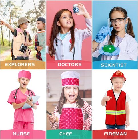 5 Sets Kids Dress up Clothes Doctor Kids Explorer Costume Lab Coat Chef Outfit Fireman Costume with Accessories Set Toddler Children Cosplay in Saudi Arabia
