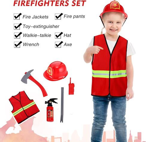 5 Sets Kids Dress up Clothes Doctor Kids Explorer Costume Lab Coat Chef Outfit Fireman Costume with Accessories Set Toddler Children Cosplay in Saudi Arabia