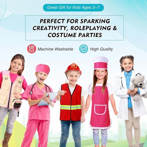 5 Sets Kids Dress up Clothes Doctor Kids Explorer Costume Lab Coat Chef Outfit Fireman Costume with Accessories Set Toddler Children Cosplay in Saudi Arabia
