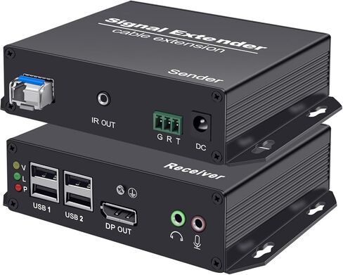 DisplayPort KVM Extender Over SM Fiber Up to 20KM, 4K@30Hz DP Fiber KVM Extender with 4 USB2.0 Ports, IR Control, Bidirectional RS-232&Audio, Zero Latency, KVM Over Fiber Support All System in Saudi Arabia