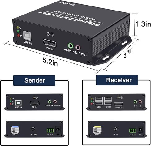 DisplayPort KVM Extender Over SM Fiber Up to 20KM, 4K@30Hz DP Fiber KVM Extender with 4 USB2.0 Ports, IR Control, Bidirectional RS-232&Audio, Zero Latency, KVM Over Fiber Support All System in Saudi Arabia