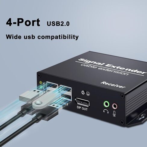 DisplayPort KVM Extender Over SM Fiber Up to 20KM, 4K@30Hz DP Fiber KVM Extender with 4 USB2.0 Ports, IR Control, Bidirectional RS-232&Audio, Zero Latency, KVM Over Fiber Support All System in Saudi Arabia