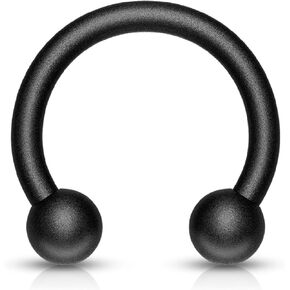 14g 10mm Surgical Steel Matte Black IP Plated Horseshoe Body Piercing Ring, 4mm Balls