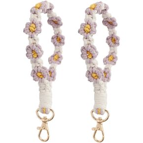 BoAn 2 pcs Macrame Handmade Weave Keychain,Boho Bracelet Keychain,Floral Pattern Wrist Lanyard Keyring for Women and Girls…