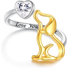 خاتم كلاب من الفضة الاسترلينية عيار 925 - خواتم على شكل قلب من الزركونيا المكعب، مجوهرات لطيفة للجراء والحيوانات الاليفة، هدايا لمحبي الحيوانات الاليفة للنساء والفتيات، فضي، زركونيا مكعب, فضة, مكعب in Kuwait