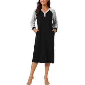 Womens Lounge Dress Sleepshirt Pajama with Pockets Henley Long Sleeves Christmas Nightgowns in Kuwait
