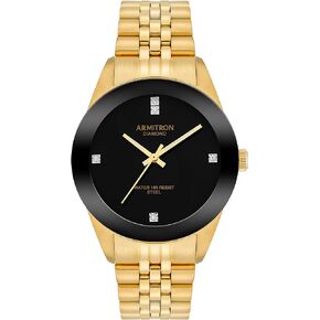 Armitron Men's Geinuine Diamond Dial Analog Gold-Tone Stainless Steel Bracelet Watch, 20/5569BKGP