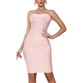 Madam Uniq Women's Bandage Dress Sexy Strapless Bodycon Party Mini Elegant Wedding Guest Dresses