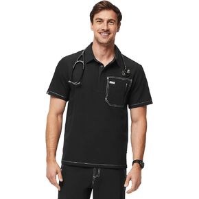 FIGS Lima Shortsleeve Cargo ScrubPolo for Men — Classic Fit, 3 Pockets, Anti-Wrinkle, 4-Way Stretch — Amazon Exclusive
