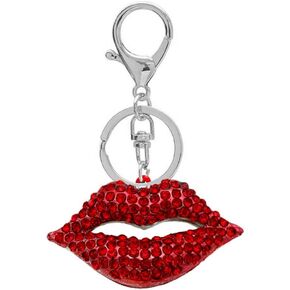 Reizteko Big 3D Hot Lips Shape Sparkling Charm Blingbling Keychain Crystal Rhinestone Pendant (gold-plated)