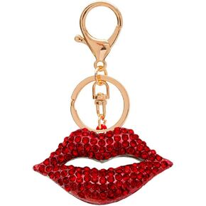 Reizteko Big 3D Hot Lips Shape تألق سحر Blingbling سلسلة مفاتيح كريستال حجر الراين قلادة (مطلية بالذهب)