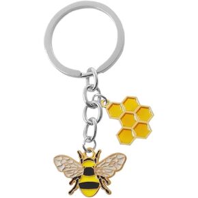 Car Decor Bee Keychain Keyring Honeycomb Pendant Ornament Animal Chram Keyring Backpack Key Chain Purse Hanging Pendant Car Key Chain for Women Girls Wallet Keychain