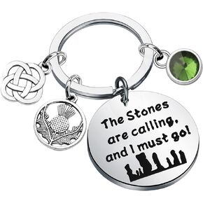 BAUNA Out lander Merchandise Keychain Scottish Thistle Jewelry The Stones are Calling I Must Go Gifts for Fans