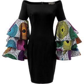 Women African Dress Print Ruffle Sleeve Elegant Party Dresses