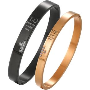 Cupimatch 2pcs Couple Bracelets, Stainless Steel Loving Bangle Bracelet with Engraved Love for Lover Women Mens