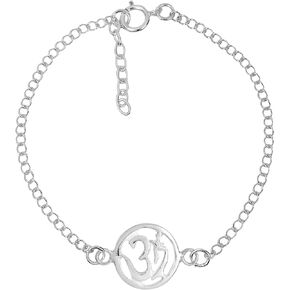 AeraVida Spiritual and Religious Om or Aum Symbol .925 Sterling Silver Chain Link Charm Bracelet