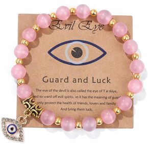3Pcs Evil Eye Bracelet Set for Women Men Colorful Turkish Amulet Evil Eye Beaded Charm Stretch Elastic Bracelet Handmade Natural Stone Beads Inspirational Bracelet with Gift Message Card