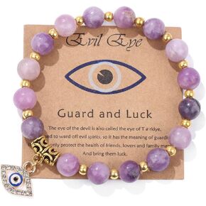3Pcs Evil Eye Bracelet Set for Women Men Colorful Turkish Amulet Evil Eye Beaded Charm Stretch Elastic Bracelet Handmade Natural Stone Beads Inspirational Bracelet with Gift Message Card