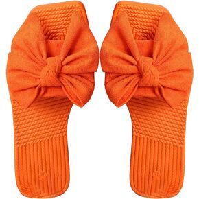 OYOANGLE Women's Bow Decor Open Toe Flat Sandals Solid Single Band Faux Suede Casual Summer Vacation Slide Sandals