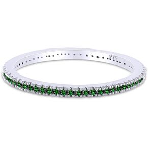 Jewel Zone US Simulated Green Emerald Eternity Stackable Wedding Ring in 14k White Gold Over Sterling Silver (1/5 Ct)