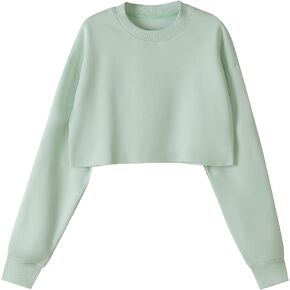 Ok54me Women Cropped Sweatshirt Long Sleeves Pullover Fleece Crop Tops