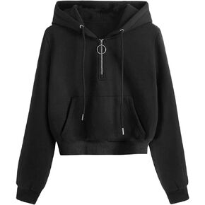 SweatyRocks Women's Long Sleeve Half Zip Drawstring Pocket Crop Hoodie Sweatshirt