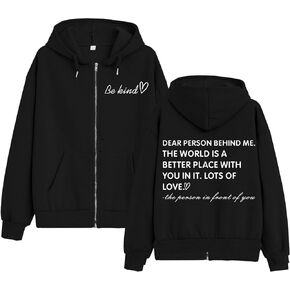 KIEKIECOO Oversized Full Zip Up Hoodies for Women Be Kind Graphic Jacket Light Weight Fall Zipper Sweatshirts Loose Fit