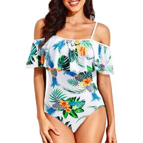 Tempt Me Off Shoulder One Piece Swimsuit for Women Ruffled Sleeves Retro Bathing Suits