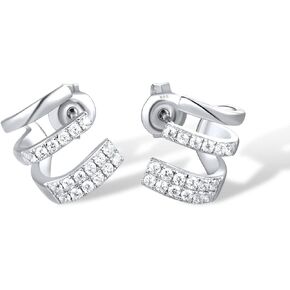 Santuzza 925 Sterling Silver Half Hoop Earrings Cubic Zirconia Handmade Earrings