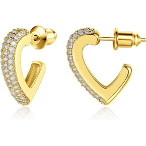 Cubic Zirconia Hoop Earrings for Women - Love Interlocking links, Heart CZ, Twisted Huggie,Wave Hoop Earrings, Sterling Silver Post Earrings for Jewelry Gift