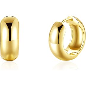 Chunky Gold Hoops 6.5mm | Small Wide Bold Huggie Earrings 1/2 Inch