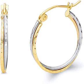 14k REAL Two Tone Gold 3mm Thickness Hoop Earrings (15 x 15 mm)