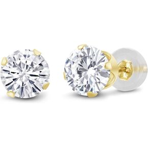 14K Yellow Gold Stud Forever Classic Moissanite from Charles & Colvard Earrings For Women (2.00 Cttw, Round 6.5MM)