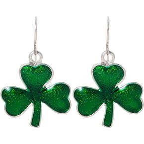 Artisan Owl - Irish Shamrock Green Enamel Good Luck Charm Clover Dangle Earrings