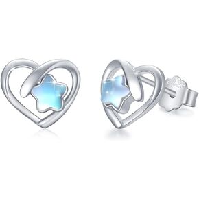Moonstone Stud Earrings 925 Sterling Silver Cute Rainbow Moonstone Earrings Mouse/Sun/Round Moonstone Stud Earrings Jewelry Gift for Women Girls…