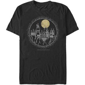 Harry Potter Men's Hogwarts Line Art Short Sleeve Tee Shirt, Black, Large