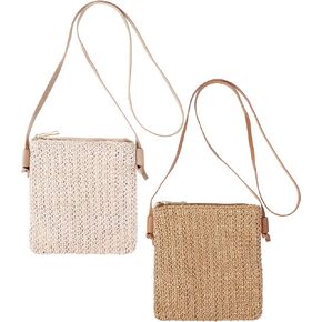 2 Pcs Straw Beach Bag for Women Summer Woven Straw Purse Cute Shoulder Straw Crossbody Handbags for Women Girl