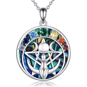 LUHE Pentagram Necklace Sterling Silver Chakra Moon Pentagram Pentacle Pendant necklace Celtics Pagan Wiccan Magic Amulet Jewelry for Women Teen Girls