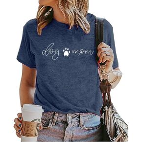 Dog Mom Shirt for Women Dog Paw Print Cute Graphic Tees Funny T-Shirts Tops