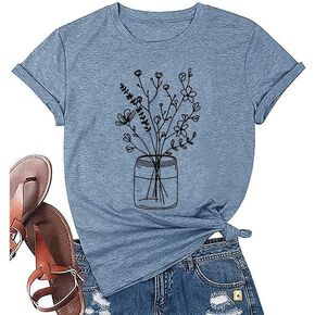 Women Flower Shirts Wildflower Inspirational Tee Boho Floral Tshirts Botanical Nature Lover Casual Top