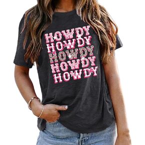 Howdy Shirts for Women Vintage Western Cowgirl Tees Shirt Retro Southern Cowboy Tshirts Casual Short Sleeve Tee Top