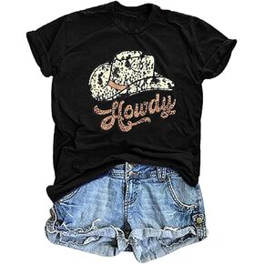 Howdy Shirts for Women Vintage Western Cowgirl Tees Shirt Retro Southern Cowboy Tshirts Casual Short Sleeve Tee Top