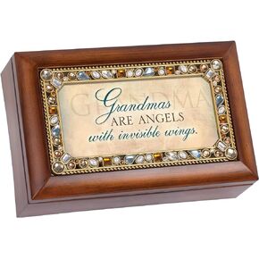 Cottage Garden Grandmas are Angels Jeweled Woodgrain Petite Music Box Plays Tune Wind Beneath My Wings