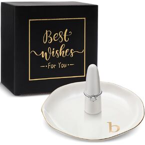 Initials Ring Holder Ceramic Jewelry Tray Personalized Letter Trinket Dish with Gift Box Wedding Gifts for Women (b)