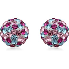 Jewelili 10K Yellow Gold Round Cubic Zirconia Multi Color Gemstone Earrings