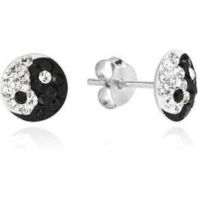 AeraVida Yin Yang Balance Sparkle 7 mm Cubic Zirconia .925 Sterling Silver Stud Earrings | Yin Yang Crystal Stud Earrings for Women | Cubic Zirconia Stud Earrings