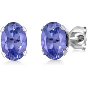 Gem Stone King 925 Sterling Silver Blue Tanzanite Stud Earrings For Women (1.50 Cttw, Gemstone Birthstone, Oval 7X5MM)