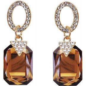 Navachi 18k Gold Plated White Crystal Square Zircon Dangle Stud Earrings