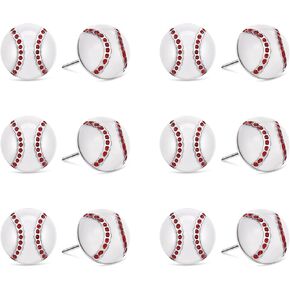 6 Pairs Baseball Earrings Baseball Stud Earrings Softball Earrings Sports Earrings Jewelry Sports Stud for Women Girls Fan Player Gift